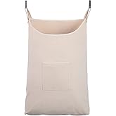Hanging Laundry Hamper with Front Pocket, Beige, 65 Liters | Clothes Hanging collector, Hanging laundry bag with steel hooks,Clothes Laundry Storage Bag,Space-Saving