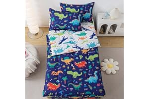 ADASMILE A & S Zipper Bedding Twin Size Dinosaur Bedding Set 4 Pieces Zip Up Comforter Jungle Dinosaur Comforter with Dino Sh