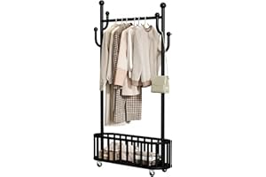 Black Freestanding Garment Rack – Heavy Duty Metal Clothes Rail, Movable Clothes Rack for Home & Rental Apartment