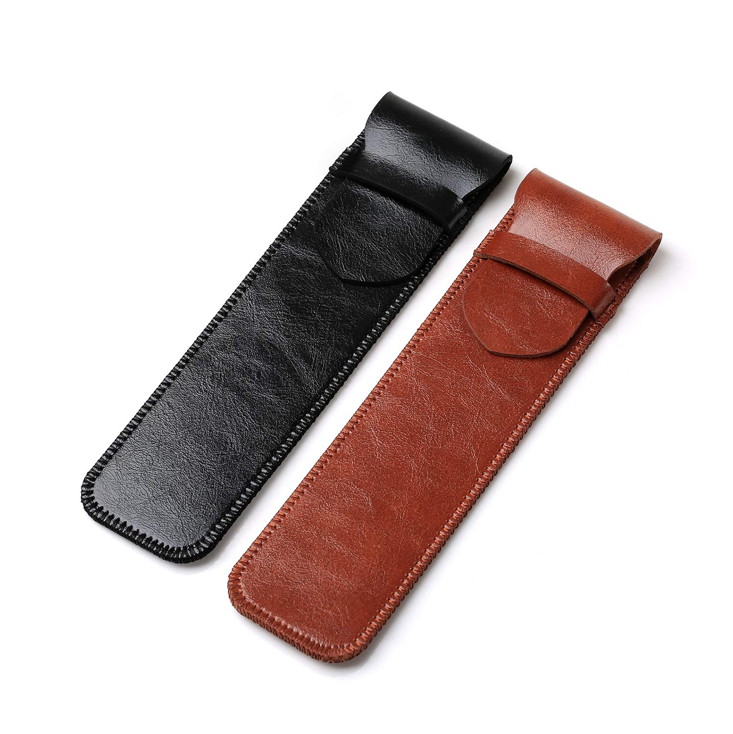 Shuxy Handmade Leather Pen Holder, Pouch, Protector, Soft Pen Sleeve for Ballpoint Pen, Stylus - Pack of 2 (Black & Brown)