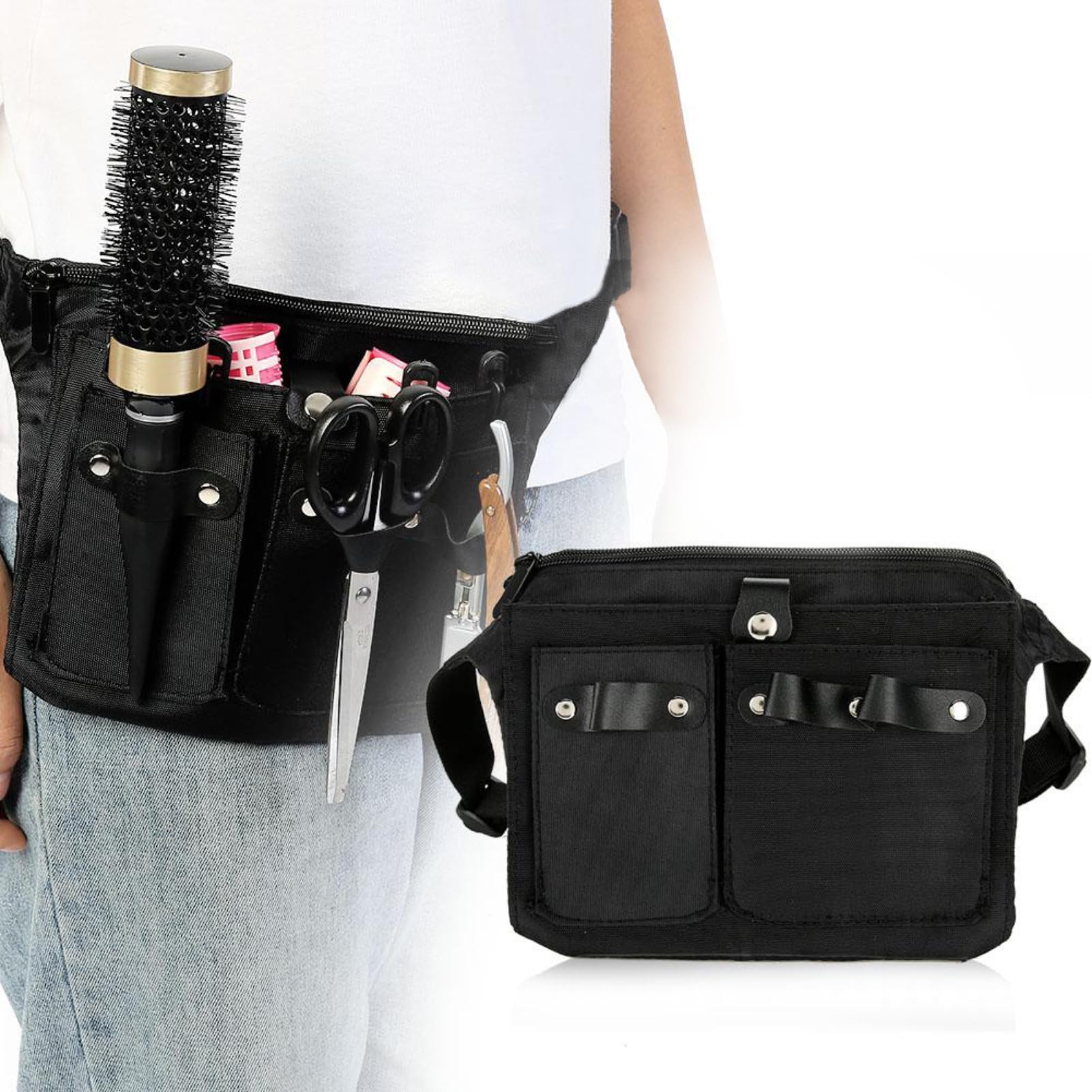 Jadeshay Hairdressing Pouch Belt,Haircutting Tools Holder Bag Professional Barber Scissor Hair Stylist Hairdressing Holster Bag Pouch Hair Scissor Comb Shear Container Waist Belt Bag