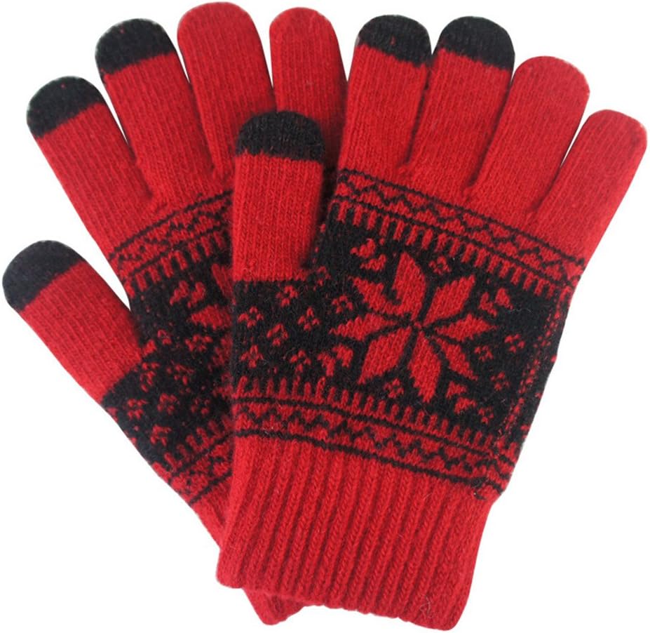 Zcargel Winter Warm Christmas Wool Snowflake Touch Screen Gloves Knitted Mittens for Women Men