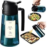 TrendPlain 16oz/470ml Blue Glass Olive Oil Sprayer for Cooking - 2 in 1 Olive Oil Dispenser for Kitchen Gadgets, Air Fryer, S