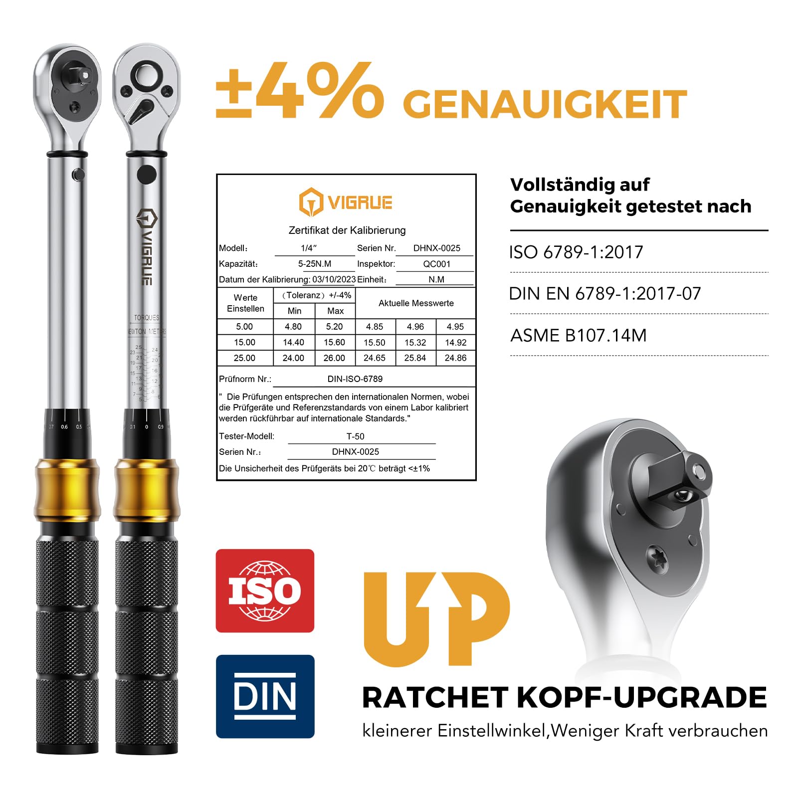 Drehmomentschlüssel Fahrrad 5-25 Nm, VIGRUE Drehmomentschlüssel 1/4 Zoll, ±4% Genauigkeit, Torque Wrench Set mit Ratsche, Verlängerungsstange, Universalgelenk, Zündkerzenhülse, Bits für Motorrad, Auto 2