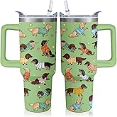 40oz Dachshund Dog Tumbler with Handle and Straw, Cute Stainless Steel Insulated Cup with Lid and Straw, Travel Coffee Mug Water Bottle, Birthday Mothers Day Gifts for Women Men Animal Lovers