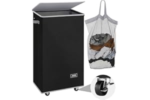 SOLEDI Laundry Basket with Wheels, Laundry Hamper with Lid 90L(23.8 gal), Clothes Hamper with Bag Removable - Rolling Laundry Basket, Move Smoothly- Suitable for Apartment, Bathroom, Bedroom, Dorm