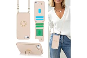 Lipvina for iPhone 7/8/SE 2020/SE 2022 Phone Case with Card Holder and Strap for Women,Crossbody Lanyard,Kickstand Ring Stand,Snap Clasp,Phone Wallet Cases 4.7 inch(Beige)