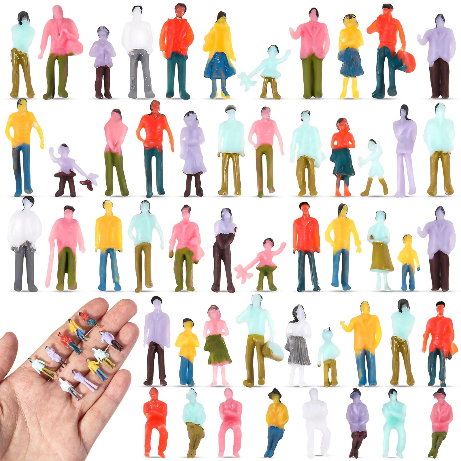 Namalu 200 Pcs Mini Figurines 1: 100 Scale 0.79 Inch Sitting and Standing Plastic Miniature Assorted Poses Architectural Painted Tiny People Model for Model Trains and Miniature Scenes
