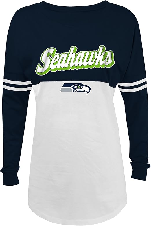 ATeam Apparel NFL Seattle Seahawks Women's Long Sleeve Varsity Crew Tee, Large