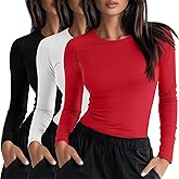 Neer 3 Pack Womens Underscrub Shirts Long Sleeve Crewneck Tops Fitted Layering Clothes Comfort Knit Tops for Nurse