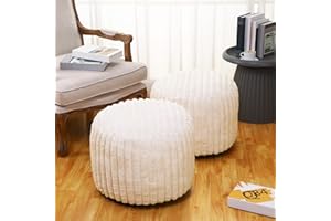 Teenyyou 2 Pcs 20 x 15 Inch Unstuffed Pouf Cover Ottoman Foot Rest - No Filler, Faux Rabbit Fur Foot Stool Floor Bean Bag Floor Chair Storage for Living Room Bedroom Home Decor(Beige)