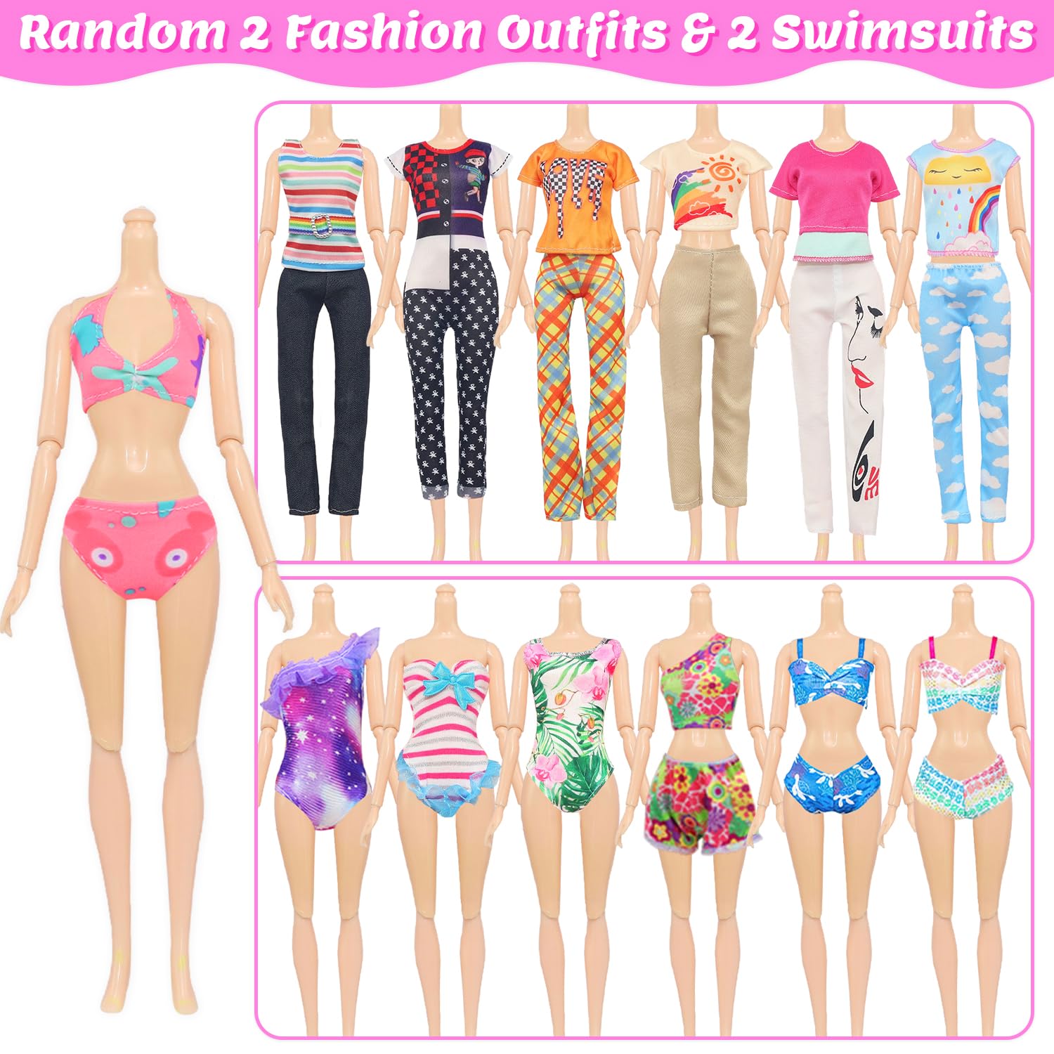 Ecore Fun 101 Pcs Doll Clothes and Accessories Set for 11.5 Inch Dolls - 5 Wedding Gowns 12 Fashion Dresses 2 Tops 2 Pants 2 Swimsuits 10 Shoes and Other Accessories Dress up Toys for Girls Kids