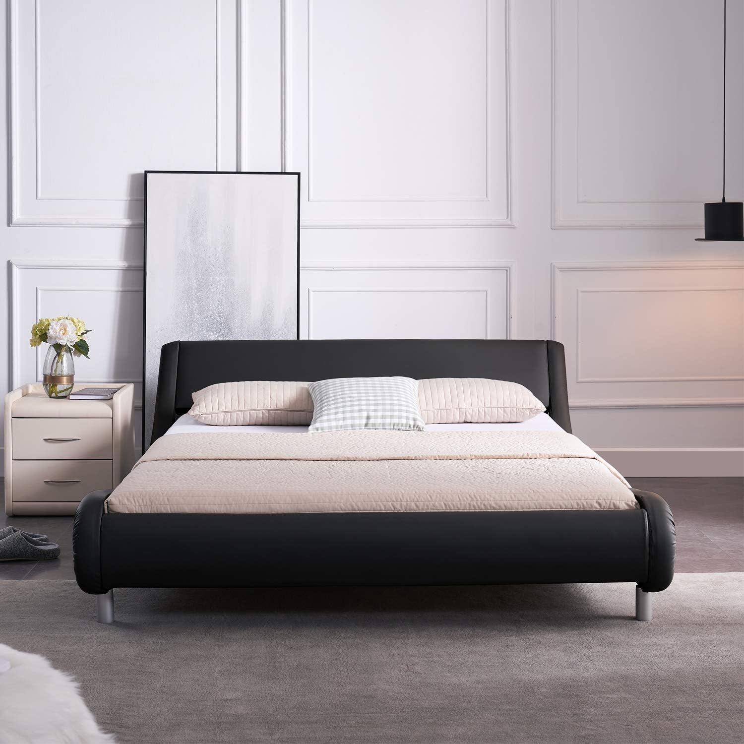 Bed Frame Upholstered with HeightAdjustable Headboard