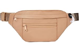 Telena Crossbody Fanny Pack for Women Men Fashion Waist Pack Belt Bag with 4-Zipper Pockets for Hiking Running Travel, Light Brown