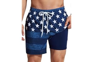SILKWORLD Mens Swimming Trunks with Compression Liner 2 in 1 Quick-Dry Swim Shorts with Zipper Pockets