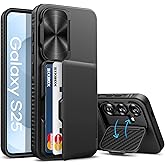 SIXBOX for Samsung Galaxy S25 Case Wallet, Built-in Stand & Card Holder & Camera Cover, Full Body Protective Rugged Multifunctional Wallet Kickstand Phone Cover Case for Samsung S25 6.2" 2025, Black
