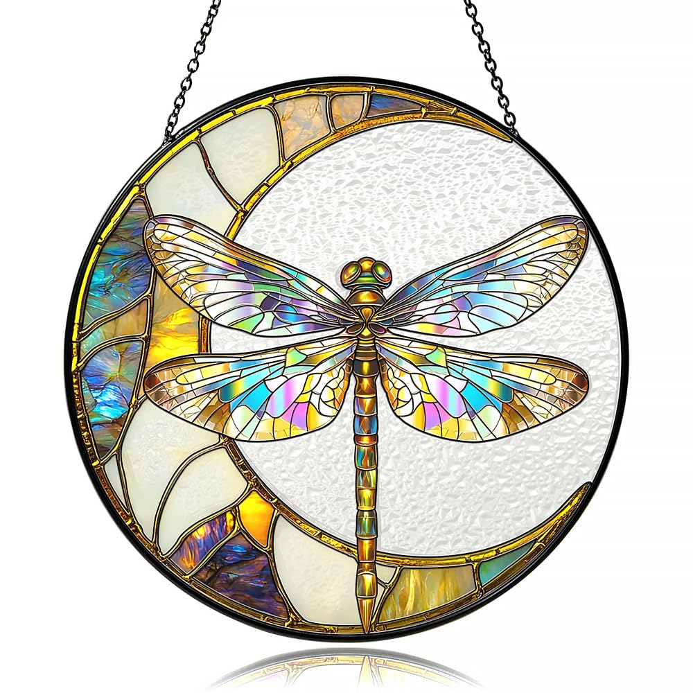 Photo 1 of Dragonfly Suncatcher Stained Glass Window Hanging Decor - Vibrant Nature-Inspired Sun Catchers for Indoor Windows, Garden or Living Room, Unique Gift for Women, Housewarming & New Home Decoration