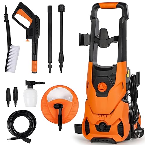 Pressure Washers 1800w Max.135Bar Jet Washers Pressure Washers with 10m Hose & 5m Power Cord,Power washer with Adjustable Nozzle, Foam Cannon for Patios/Car/Garden/Fences Yard