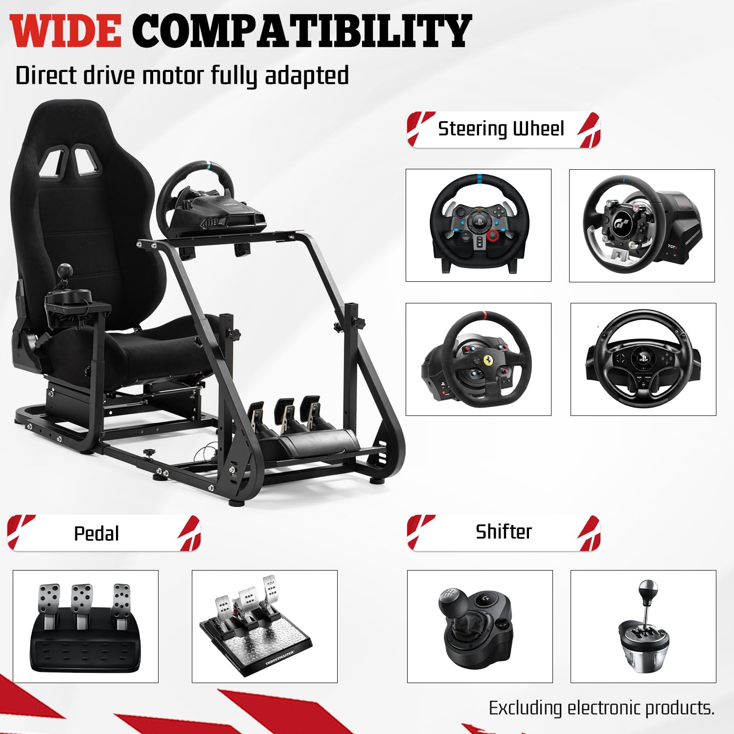 Marada Racing Simulator Cockpit with Comfort Gaming Seat Mountable Monitor Stand Fit for Logitech/Thrustmaster/Fanatec G25 G27 G29 T248 T300,Driving Race Sim Mount No Steering Wheel Pedal