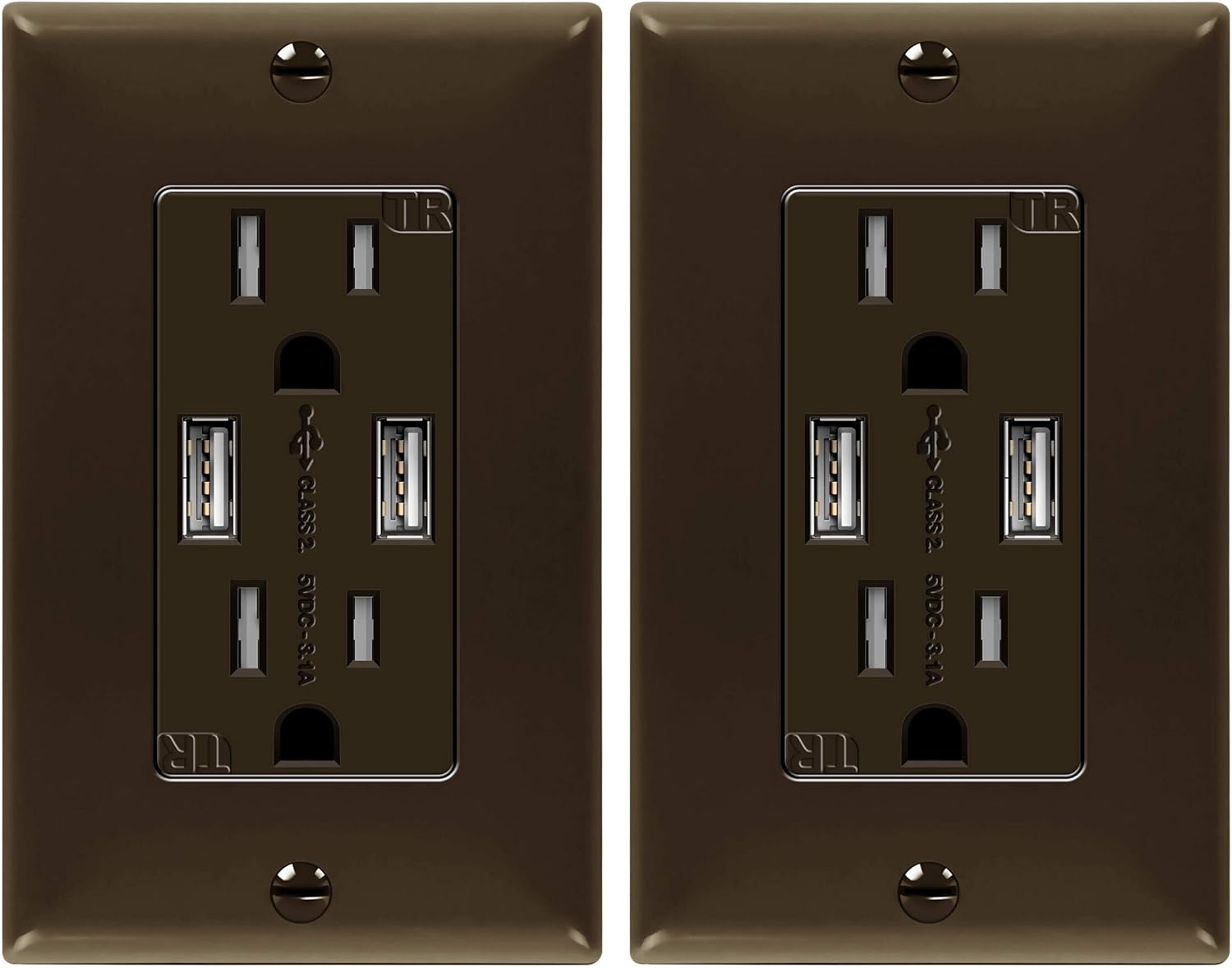 TOPGREENER 3.1A USB Outlet, USB Wall Outlet, 15A TR Receptacle, for iPhone XS/MAX/XR/X/8/7/6s/Plus, iPad, LG, HTC and more, Compatible Samsung Galaxy S9/S8/S7/S6, Note9/8/7 and more, 2-Pack, White - - 