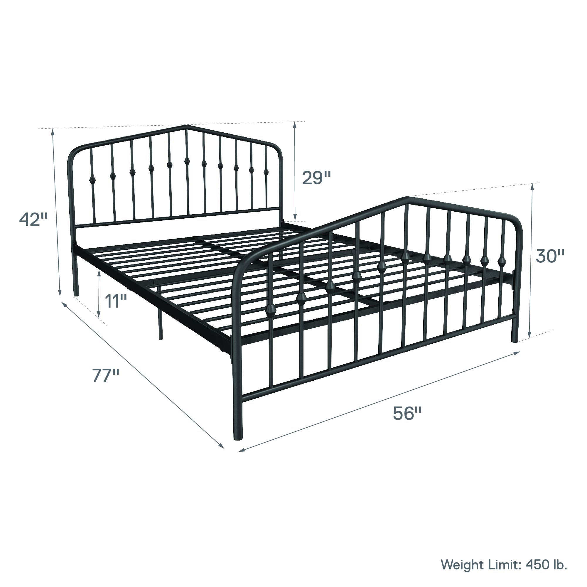 Novogratz Bushwick Metal Bed, Modern Design, Full Size - Black