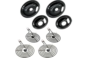 W10288051 Range Cooktop Porcelain Drip Pans and MP22YA Electric Range Burner Element Unit Set by SupHomie - Compatible with Whirlpool Amana Electric Range Stove