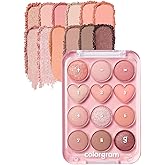 COLORGRAM Pin Point Eyeshadow Palette 01 Peach+Coral= | Ultra-Blendable Matte, Glitter, Shimmer Shades for Daily Makeup | K-Beauty Eye Palette with Easy-to-Use Calculator Design