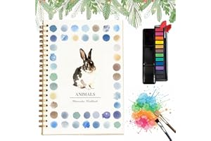 Hugs Garden Ensemble de 12 cahiers d'aquarelle d'animaux avec 12 peintures, pinceau et plusieurs styles identiques, livre de 