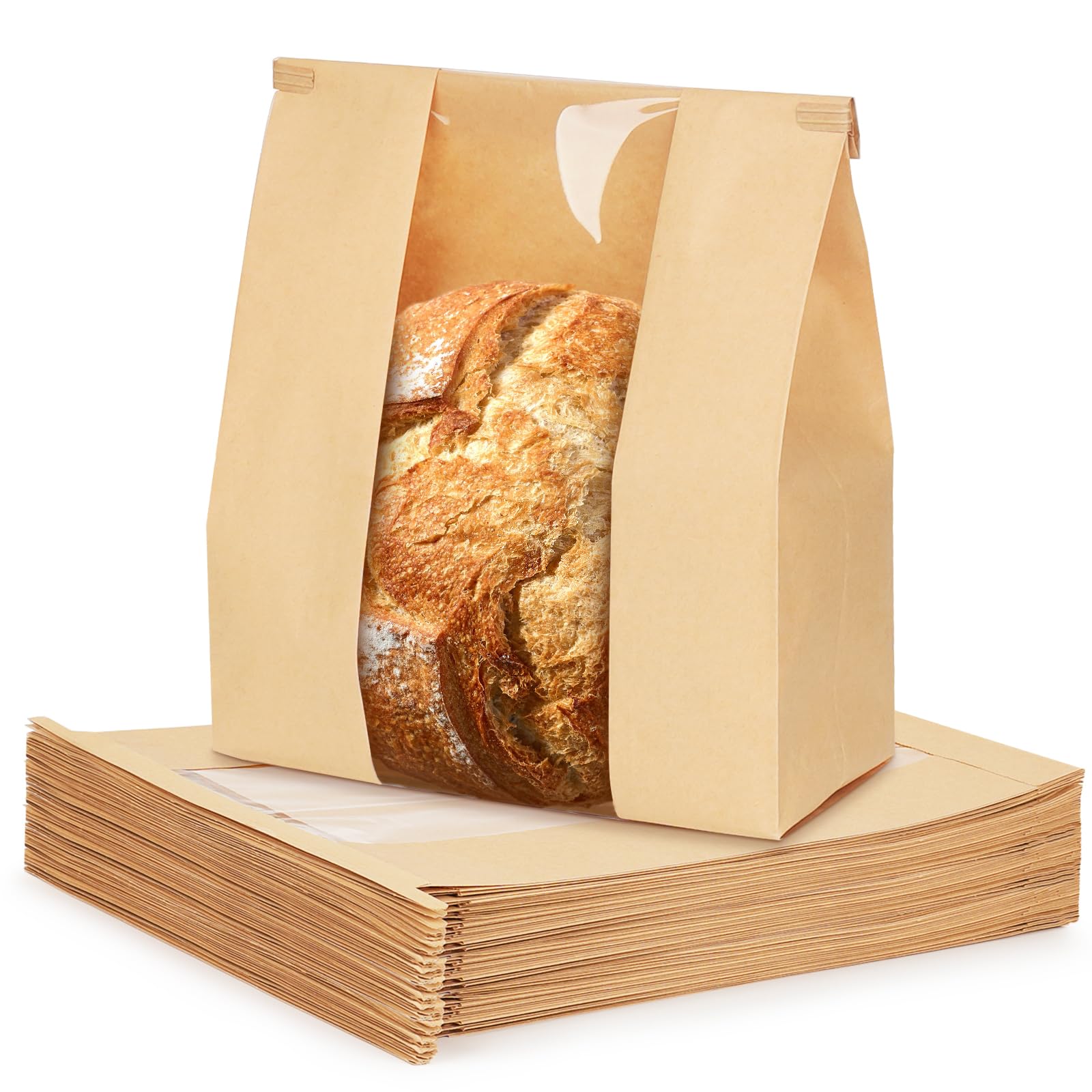 Photo 1 of Foranda 50 Pack Paper Bread Bags for Homemade Sourdough Bread, Resealable Tin Tie Tab Bakery Bags with Window for Round Sourdough, Cookies, Loaves, Bagels (7x3×11 Inches)