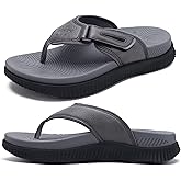 KuaiLu Mens Orthotic Flip Flops Men's Recovery Walking Sandals Adjustable Thick Athletic Cushion Sport Slides for Man, Water Resistant & Lightweight, Soft Comfort Fit & Arch Support