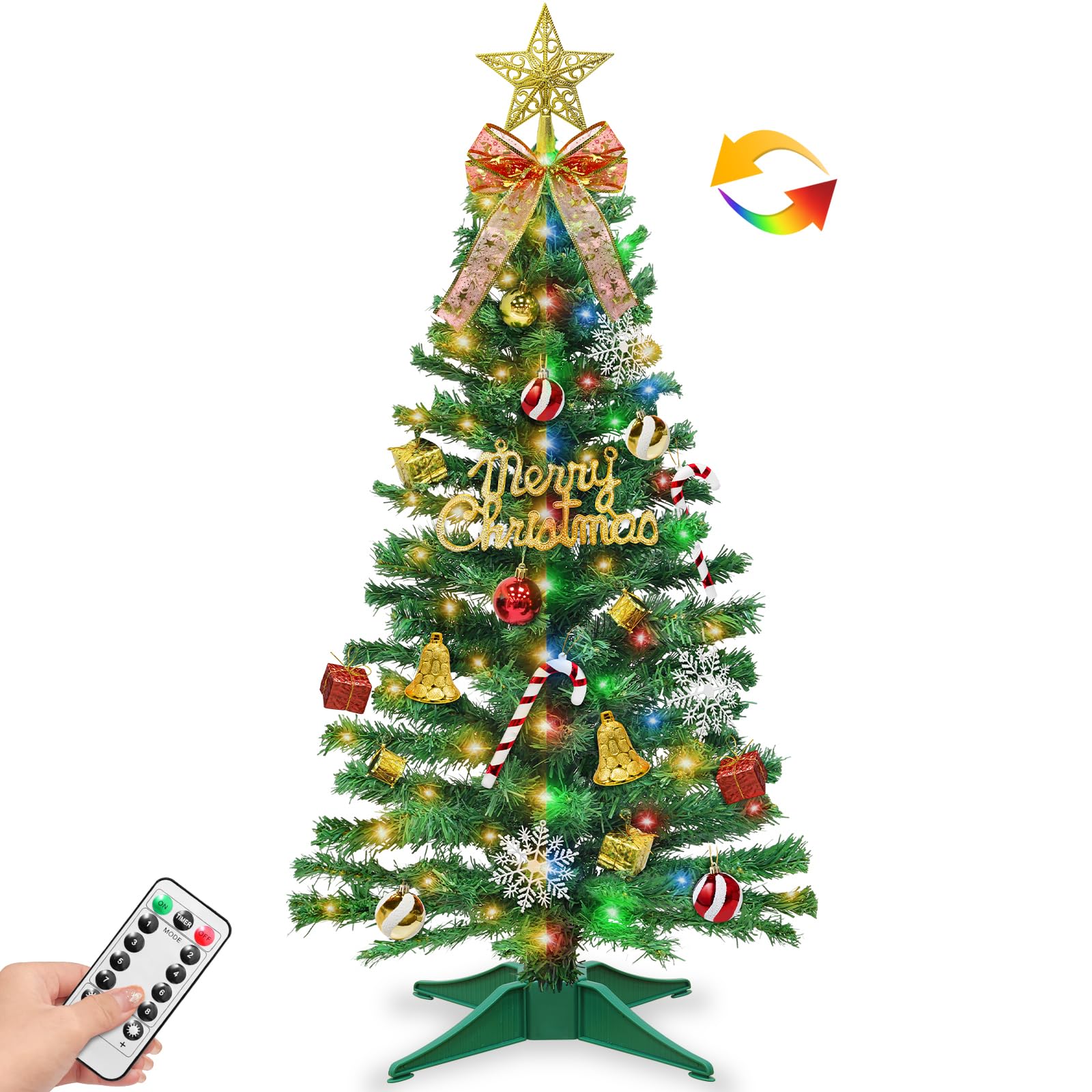Photo 1 of **MISSING STAND**
3 Ft Small Christmas Tree with Lights,50 Warm White & Colored Change LED Lights,Remote Control,8 Lighting Modes & Timer,Mini Xmas Tree with 3D Star & 44 Ornaments for Indoor Table Holiday Party Decor