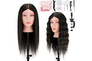 cenoz Mannequin Head 26" 100% Real Hair, Doll Head for Hair Styling & braiding with Table Clamp Holder + DIY Hair Styling Set, Mannequin Head for Cosmetology Training Head and Stylist Supplies（Black）