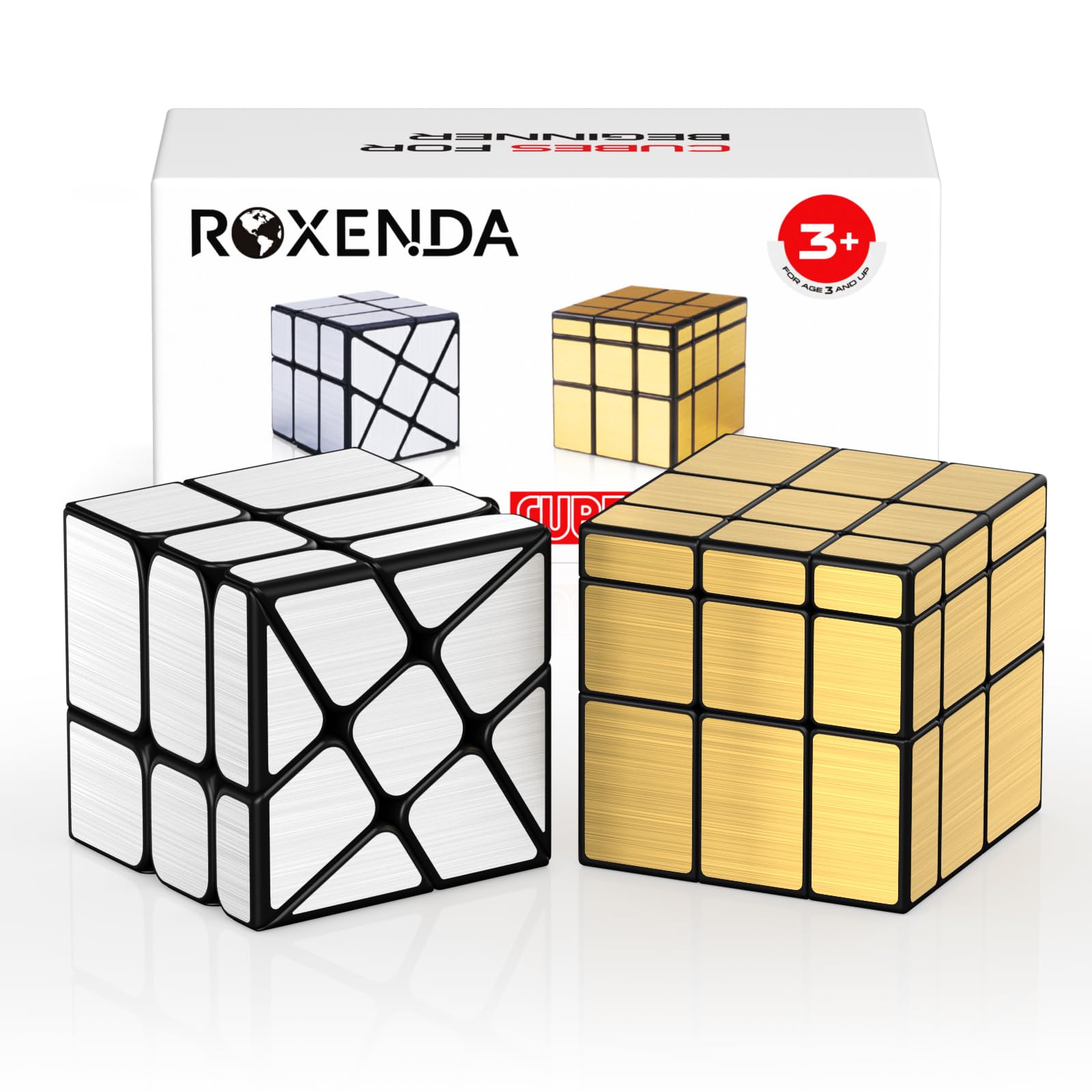 ROXENDA Speed Cube Set, 2 Packs Gold Mirros Cube Set Smooth Puzzle Magic Bundle Cube Toy for Kids 2 Pack