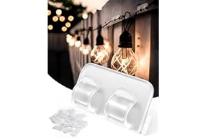 HETYUE Hooks for Outdoor String Lights Clips: 25Pcs Heavy Duty Cable Clip with Waterproof Adhesive Strips for Hanging Christmas Light - Outside UV-Resistant Clear Cord Holders Outdoors Rope Organizer