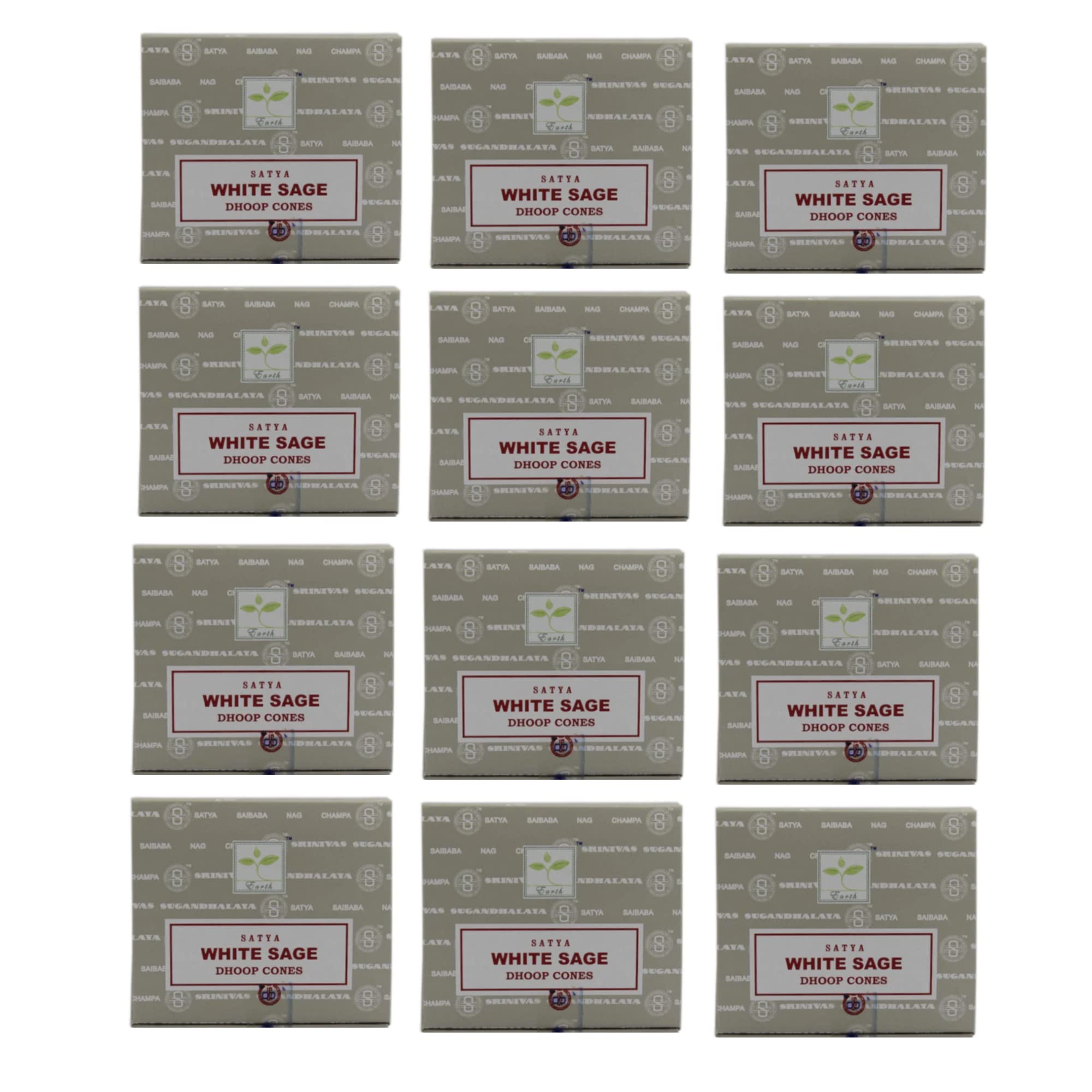 Satya White Sage Incense Cone x12 pack, used for Aromatherapy, Spa, Yoga, Weddings, Reiki, Meditation, Healing by SAMASIA