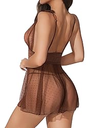 Lilosy Sexy Polka Dots Mesh Sheer Babydoll Chemise