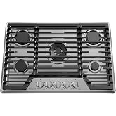 Empava 30-Inch Gas Stove Cooktop, 5 SABAF Burners, NG LPG Stainless Steel | 5 Italian SABAF burners, NG/LPG convertible, thermocouple auto shut-off, compact recessed design, cast iron grates