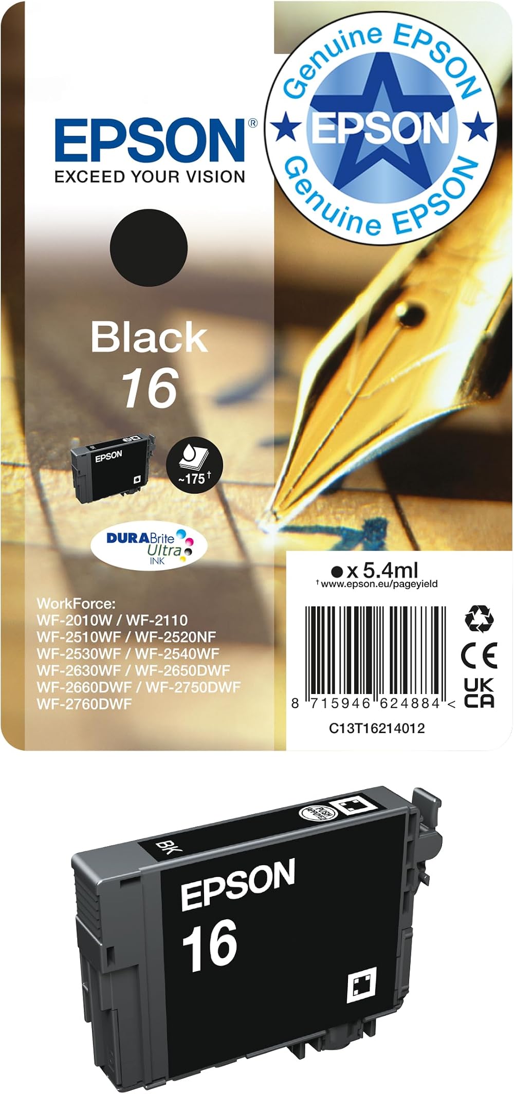 Epson 16 Black Pen & Crossword Ink Cartridge - DURABrite Ultra - 175 Pages