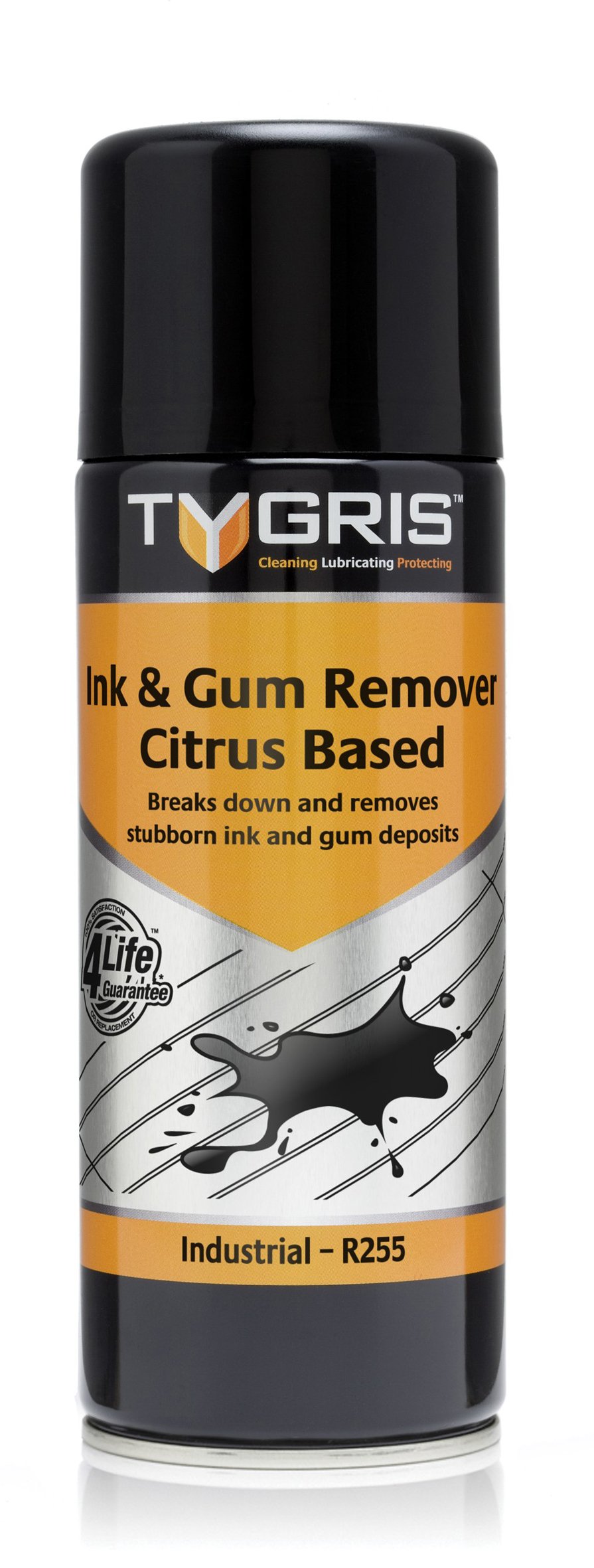 Tygris R255 Ink & Gum Remover – Citrus Based 400 ml Aerosol Cleaner – Powerful Ink & Gum Stain Dissolver, Degreaser & Surface Cleaner with Fresh Citrus Scent