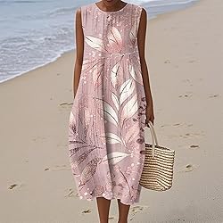 Women Dresses Summer Fall Cotton Linen Midi Dresses