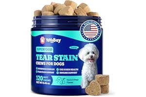 YoYoBay Tear Stain Support Soft Chews for Dogs – for Eye Health, Vision & Immune Support, Tear Stain Relief - Superfood Blend with Lutein & Omega-3, Vet-Formulated – 120 Count, Duck & Pear Flavor