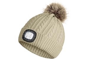 Mofine LED Beanie Hat with Light, USB Rechargeable Headlamp Winter Hat, Flashlight Knit Beanie with Pom for Kids Thru Adults