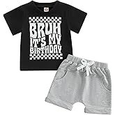 Kupretty Toddler Baby Boy Birthday Outfit Short Sleeve Letter T-Shirt Shirts + Solid Shorts Summer Clothes