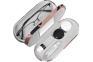 KENOBEE 2 in 1 Eyeglasses Case, Contact Lens Case with Mirror Tweezers Remover, Double Sided Portable Contact Lens Box Holder Container Soak Storage Kit, Sunglasses Pouch for Men & Women, Camouflage