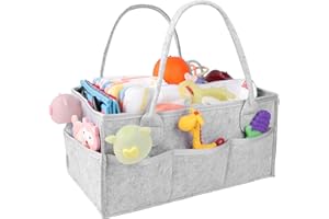 PHILORN Diaper Caddy Organizer, Extended 15-inch Baby Diaper Caddy with Dividers, Car Diaper Caddy, Diaper Caddy for Changing Table, Felt Diaper Caddy Organizer with Handle, Baby Shower Gifts