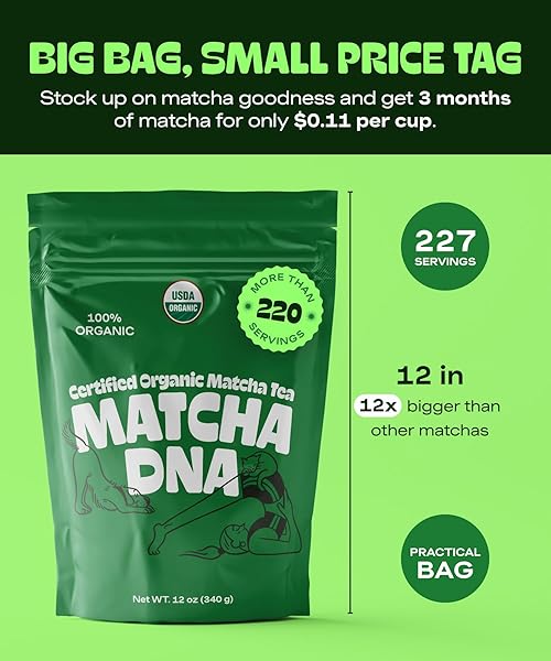 MATCHA DNA CERTIFIED ORGANIC MATCHA GREEN TEA POWDER (12 OZ BAG)