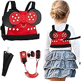 Lehoo Castle Toddler Leash for 1-5 Years, Baby Safety Harness for Girls with Anti-Lost Key Lock & Adjustable Strap, 3-in-1 Wrist Leash and Kids Backpack Harness for Walking Travel (Red Minnie Mouse)