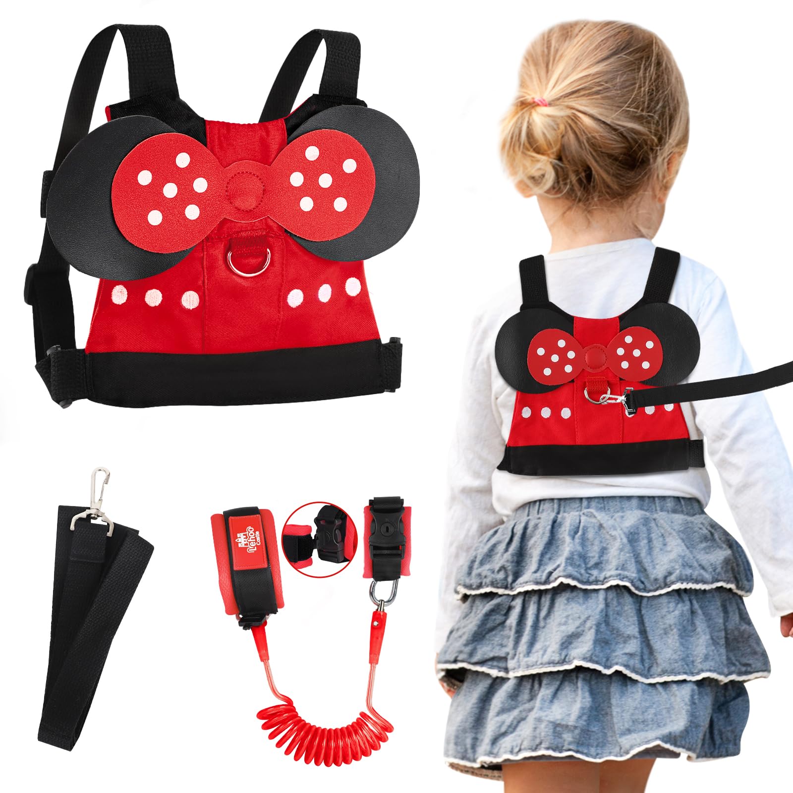 Photo 1 of **INCOMPLETE** Lehoo Castle Toddler Leash for 1-5 Years, Baby Safety Harness for Girls with Anti-Lost Key Lock & Adjustable Strap, 3-in-1 Wrist Leash and Kids Backpack Harness for Walking Travel (Red Minnie Mouse)