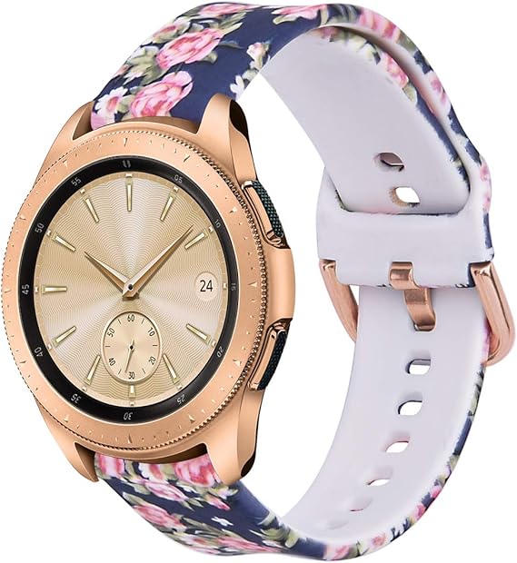 Vigoss Rose Floral Band Compatible Galaxy Watch 42mm Bands Women 20mm Silicone Strap Replacement Wristband For Samsung Galaxy Watch 42mm Sm R810 Smartwatch Blue Rose Flower Amazon Ca Cell Phones Accessories