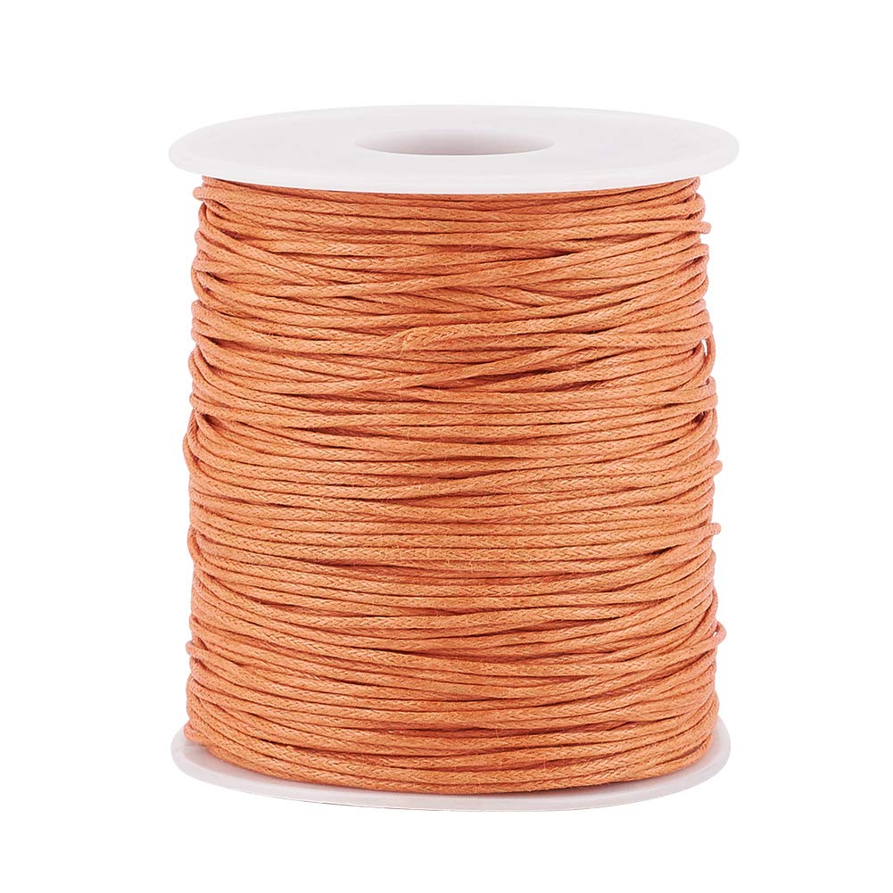 PandaHall 100 Yards/Roll Braided Cotton Cord 1mm Waxed Cotton Cord String for DIY Jewelry Making(Dark Orange)